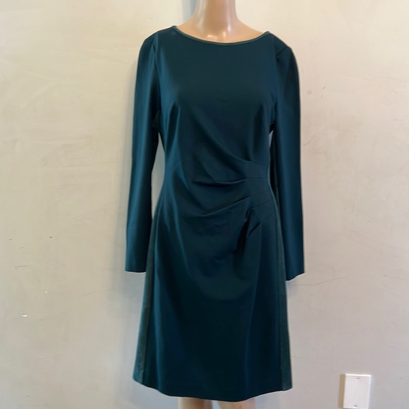 LAUREN Ralph Lauren Ruched Long Sleeve Sheath Dres size 8 Pine Green Faux Suede - Picture 1 of 8